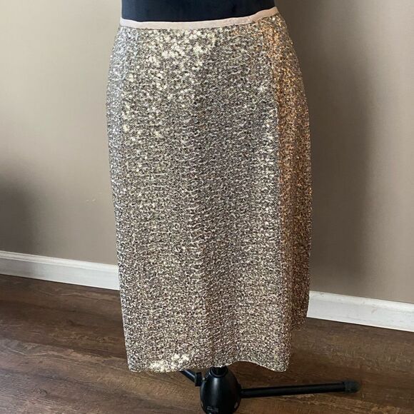 CHICO’S Stephanie gold sequin Pencil skirt NWT shimmer party cocktail glam sz M - Picture 3 of 16